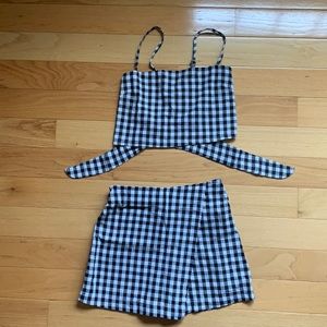 Black & white checkered 2 piece skort set